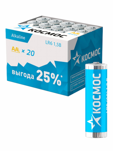 Батарейка пальчиковая алкалиновая, LR6, АА, бокс, KOCLR620BOX (KOC-LR6-20), 20шт., (уп.)