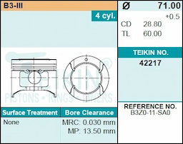 Поршень двигателя TEIKIN 42217 0.50 (4шт/упак)