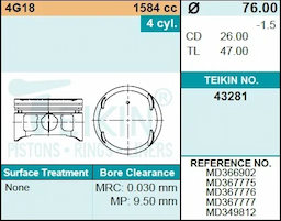 Поршень двигателя TEIKIN 43281 STD (4шт/упак)