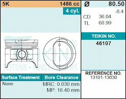 Поршень двигателя TEIKIN 46107 0.50 (4шт/упак)