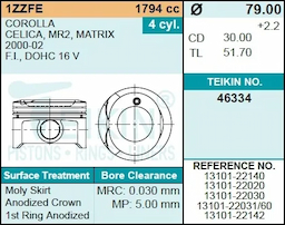 Поршень двигателя TEIKIN 46334 STD (4шт/упак)